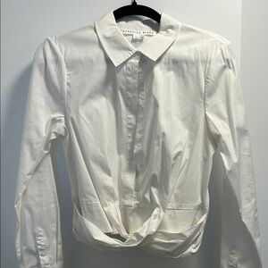 Veronica Beard White Cropped Button Down Shirt